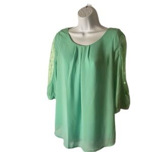 Voglly Blouse Turquoise Sz 8 Soft Lace 3/4 Sleeves